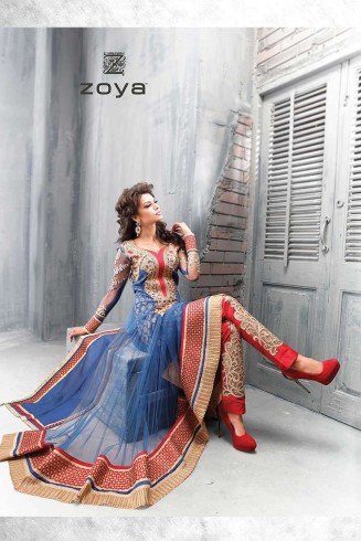 Zoya-9005-A Red And Blue Anarkali Dress Suit