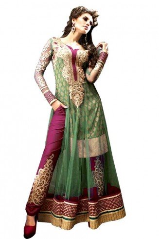 Zoya-9005-B- Purple And Green Zoya Party Wear Anarkali Churidaar Suit