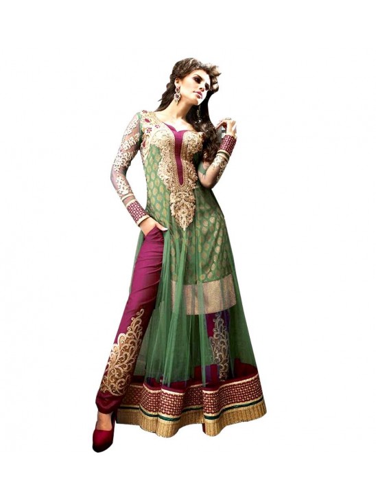 Zoya-9005-B- Purple And Green Zoya Party Wear Anarkali Churidaar Suit