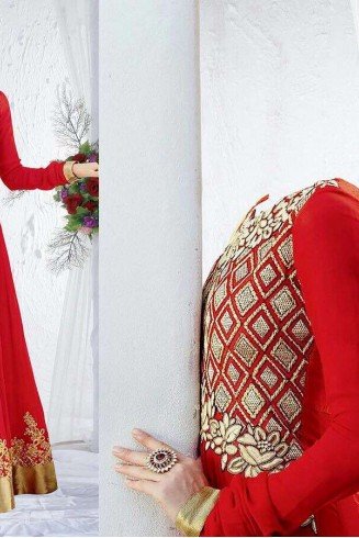 Red Party Anarkali Wedding Wear Dress
