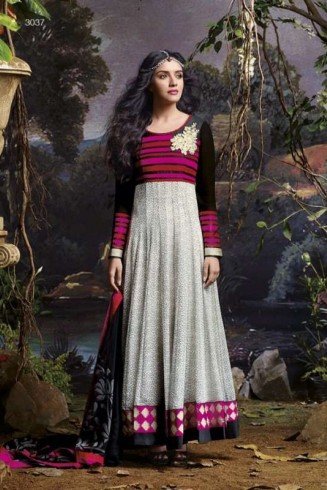 Black & Grey Indian Designer Occasional Anarkali Dress