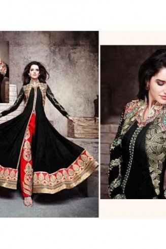 Black Evening Cocktail Dress Indian Front Slit Anarkali Suit
