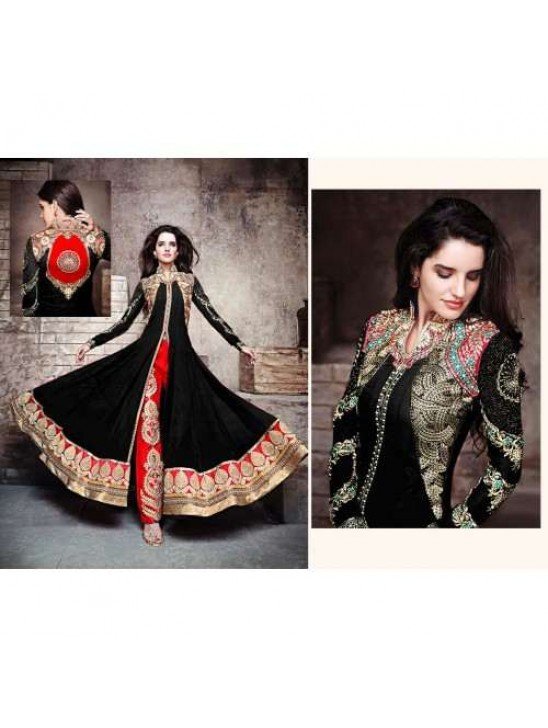 Black Evening Cocktail Dress Indian Front Slit Anarkali Suit