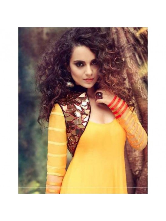 Buttercup Yellow Anarkali Gown By Indian Fashion Designer Archana Kochhar.