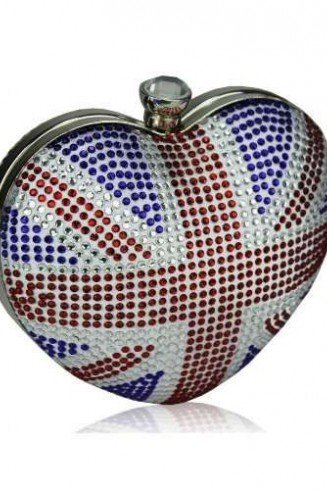 Union Jack Love Heart Crystal Clutch Bag