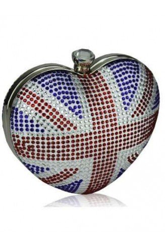 Union Jack Love Heart Crystal Clutch Bag