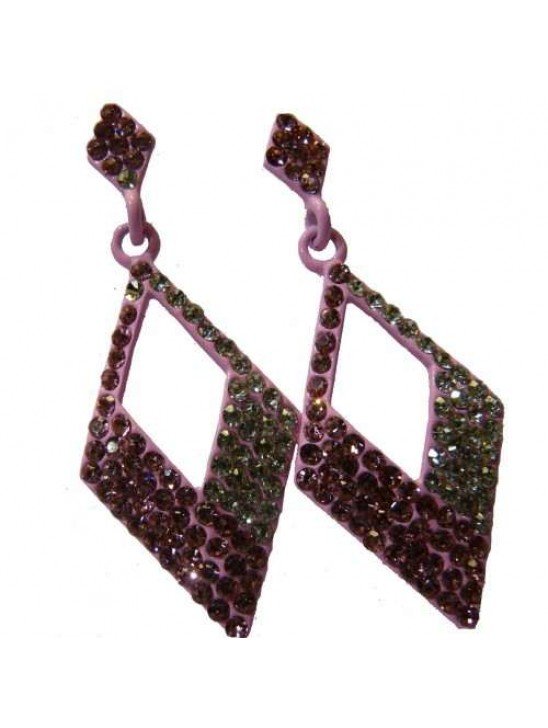 GORGEOUS NEW DANGLING DIAMOND SHAPE CRYSTAL EARRINGS IN BLACK AND PINK