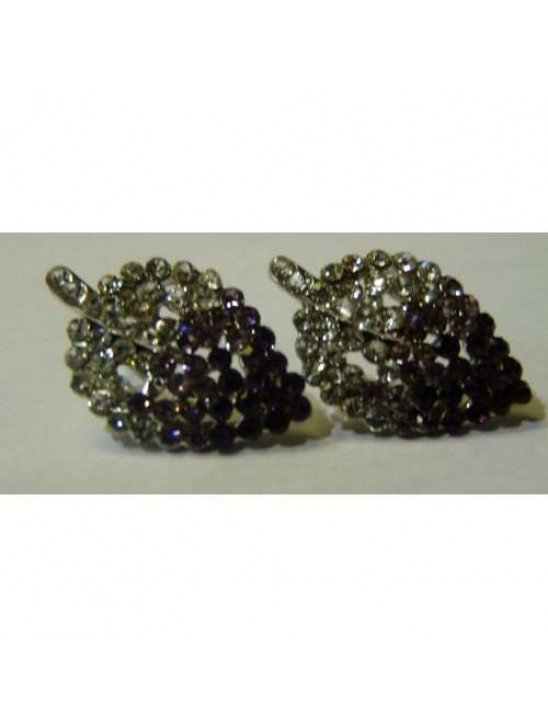 GORGEOUS NEW LEAF DESIGN CRYSTAL EARRINGS IN BLACK AND PURPLE COLOUR