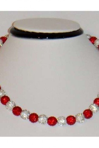 BEAUTIFUL NEW RED AND SILVER WHITE CRYSTAL NECKLACE