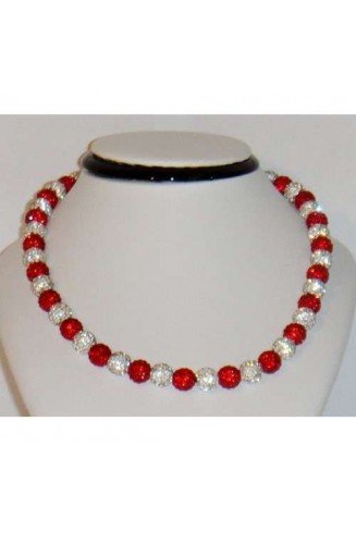 BEAUTIFUL NEW RED AND SILVER WHITE CRYSTAL NECKLACE