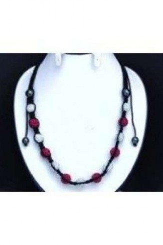 FUSCHIA AND WHITE THREADED CRYSTAL BALLS NECKLACE