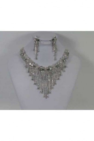 Flower Waterfall Clear Crystal Necklace and Earring Set