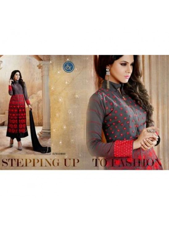 Grey & Red Indian Designer Suit Casual Salwar Kameez