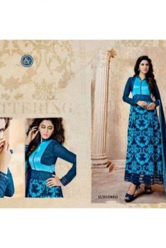 Blue Printed Anarkali Dress Indian Casual Suit
