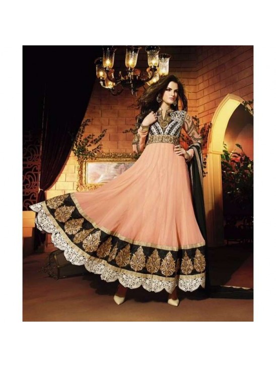 DSAL 402 Peach Glossy Georgette Salwar Kameez Suit