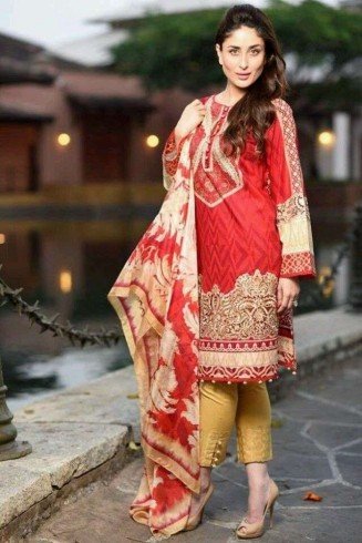 Faraz Manan Red Lawn Crescent Summer Pakistani Suit 2015 (replica)