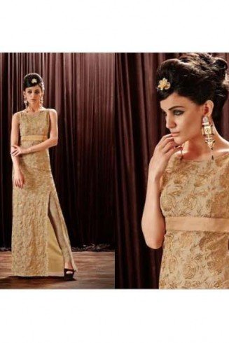 Beige Heavy Embroidered Indian Anarkali Gown