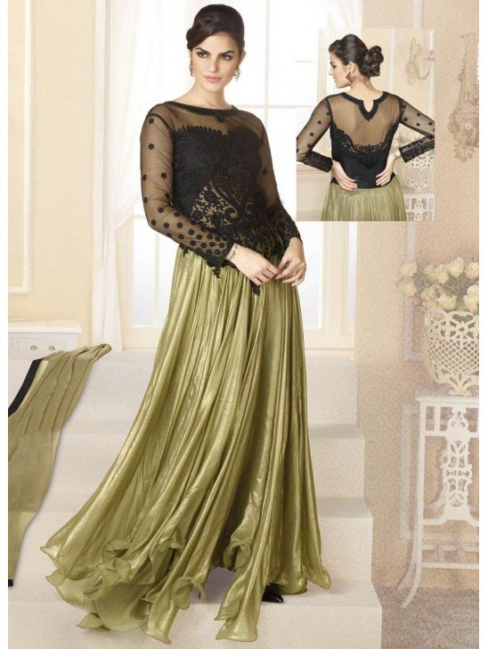 Mehak Black and Yellow Green Wedding Wear Georgette & Net Anarkali Suit