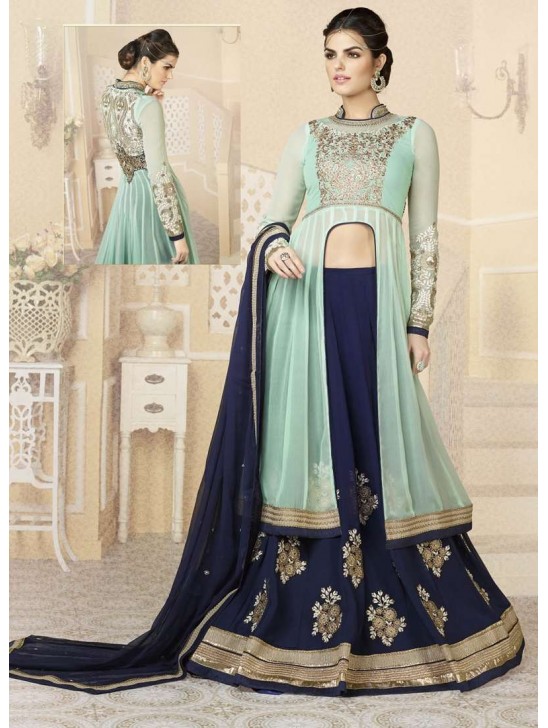 Sea Green & Blue Indian Ethnic Lehenga Desi Wedding Dress