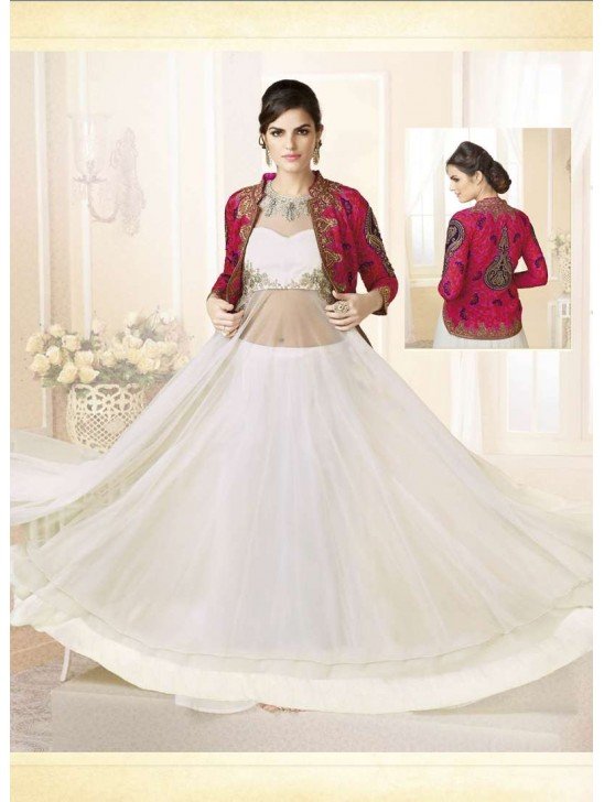 Mehak White With Fuschia Pink Wedding Wear Georgette & Net Anarkali Suit