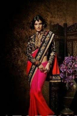 Black Hot Pink Saree For Wedding And Parties