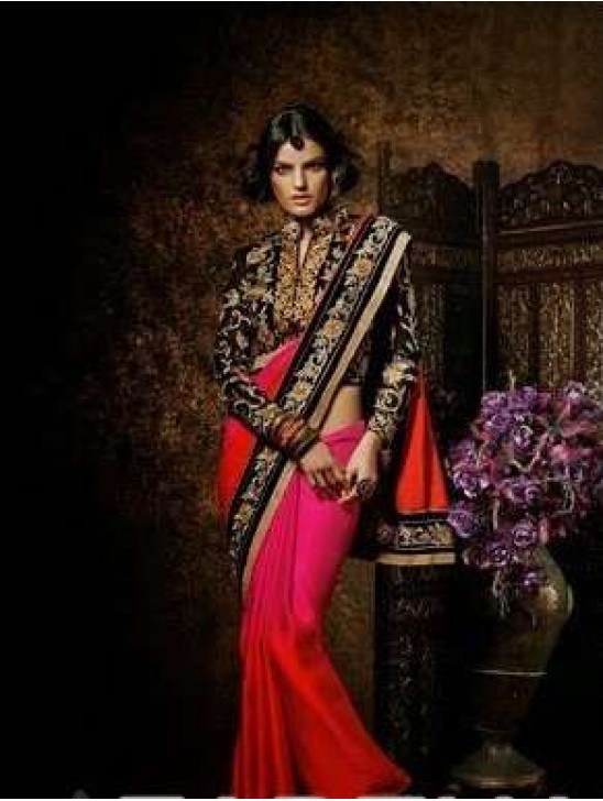 Black Hot Pink Saree For Wedding And Parties