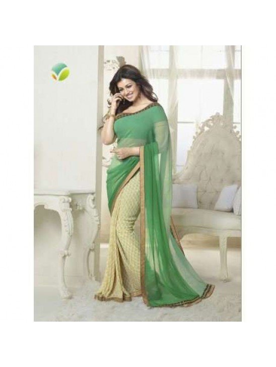 Z16176 Green and Cream Ayesha Takia "Sheesha Star Walk" Chiffon Georgette Party Wear Saree