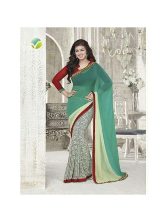 Z16178 Red and Green Ayesha Takia "Sheesha Star Walk" Chiffon Georgette Party Wear Saree