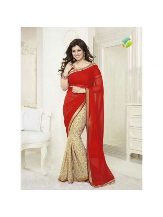 Z16179 Red Ayesha Takia "Sheesha Star Walk" Chiffon Georgette Party Wear Saree