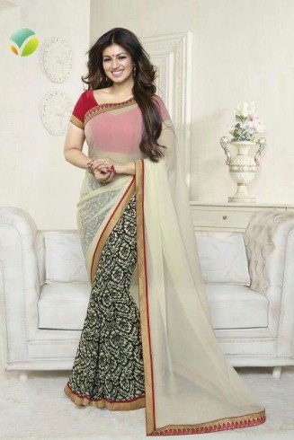 White and Red Ayesha Takia "Sheesha Star Walk" Chiffon Georgette Party Wear Saree