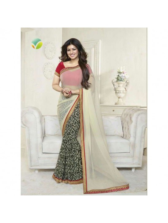 White and Red Ayesha Takia "Sheesha Star Walk" Chiffon Georgette Party Wear Saree