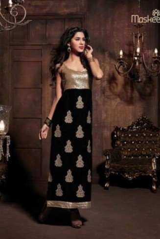 Black & Gold Velvet Suit Pakistani Designer Party Dress