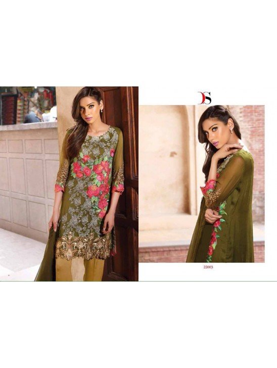 BAROQUE INSPIRED UNSTITCHED MEHNDI GREEN PAKISTANI SUIT