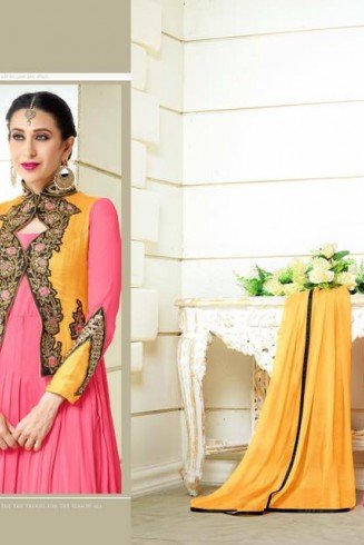 Pink & Yellow Indian Anarkali Dress Wedding Gown 