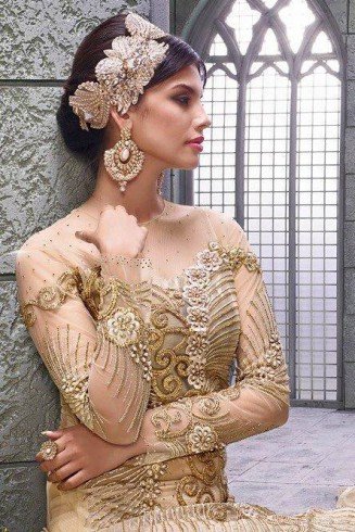 Beige Designer Anarkali Dress Indian Palazzo Trouser Suit