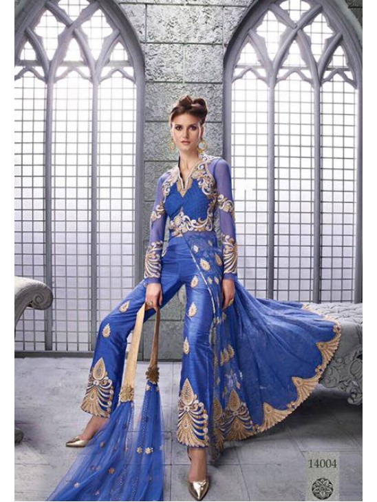 Royal Blue Center Slit Anarkali Suit Indian Designer Dress