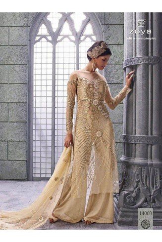 Beige Designer Anarkali Dress Indian Palazzo Trouser Suit