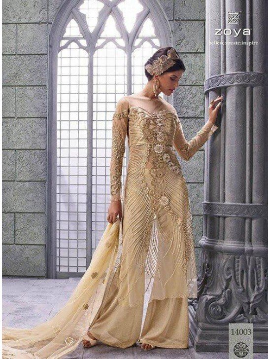 Beige Designer Anarkali Dress Indian Palazzo Trouser Suit