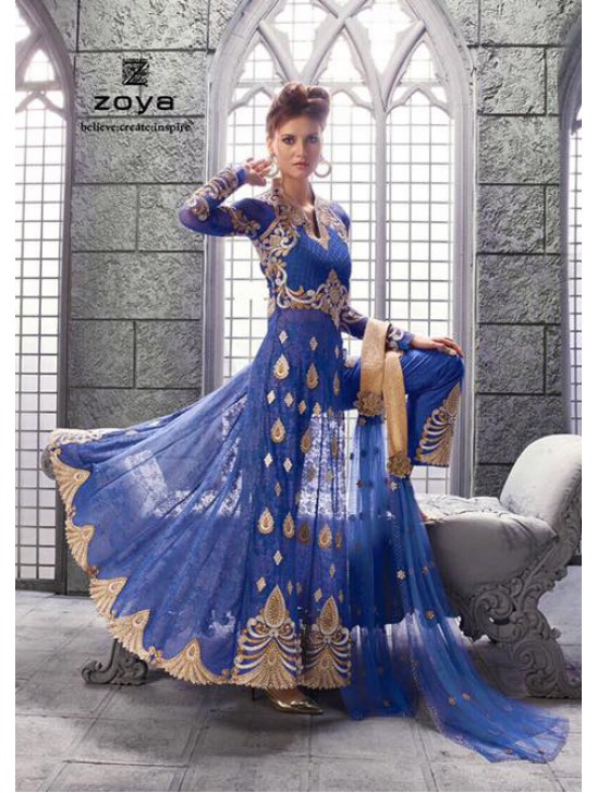 Royal Blue Center Slit Anarkali Suit Indian Designer Dress