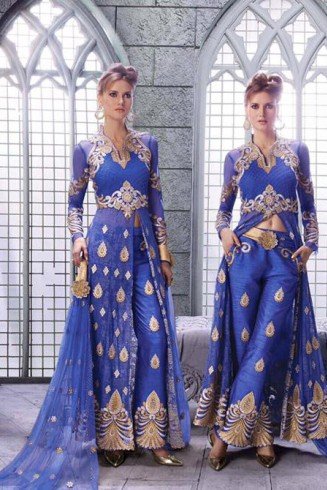 Royal Blue Center Slit Anarkali Suit Indian Designer Dress