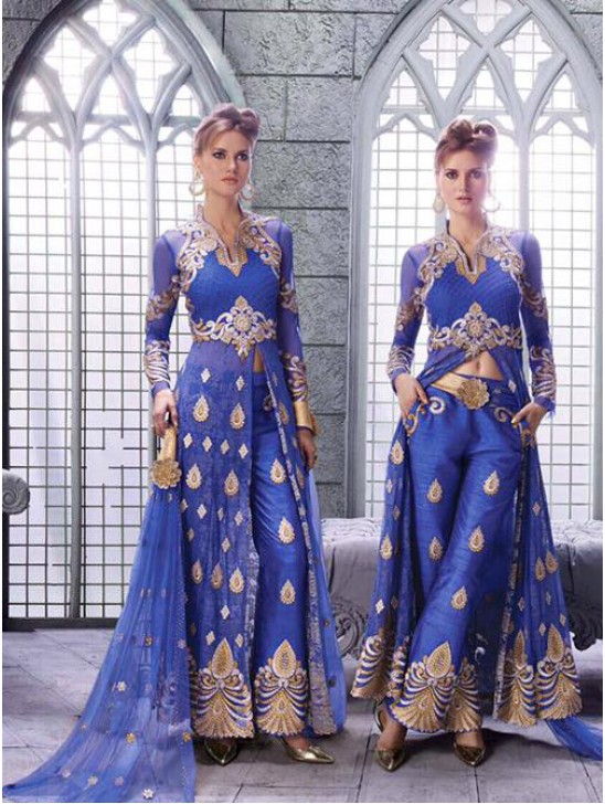 Royal Blue Center Slit Anarkali Suit Indian Designer Dress