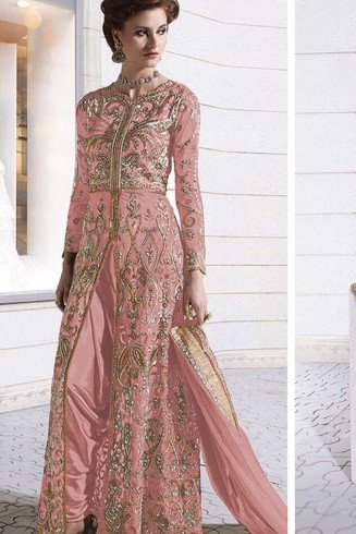 Z-12003B ROSE TAN PINK ZOYA GLITERZ STYLISH WEDDING 4 PIECE SUIT