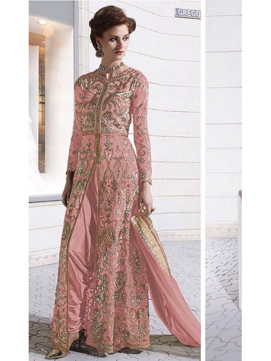 Z-12003B ROSE TAN PINK ZOYA GLITERZ STYLISH WEDDING 4 PIECE SUIT