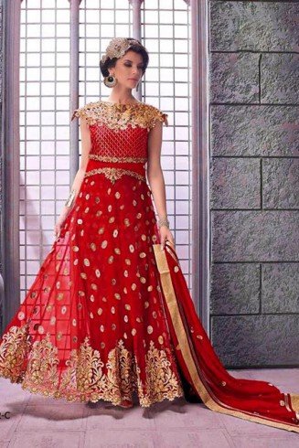 Red Indian Wedding Gown Pakistani Designer Anarkali Dress
