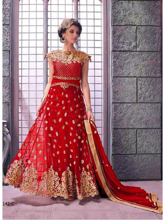 Red Indian Wedding Gown Pakistani Designer Anarkali Dress