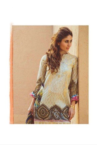 FM05 BEIGE KAREENA KAPOOR STYLISH LAWN SUIT