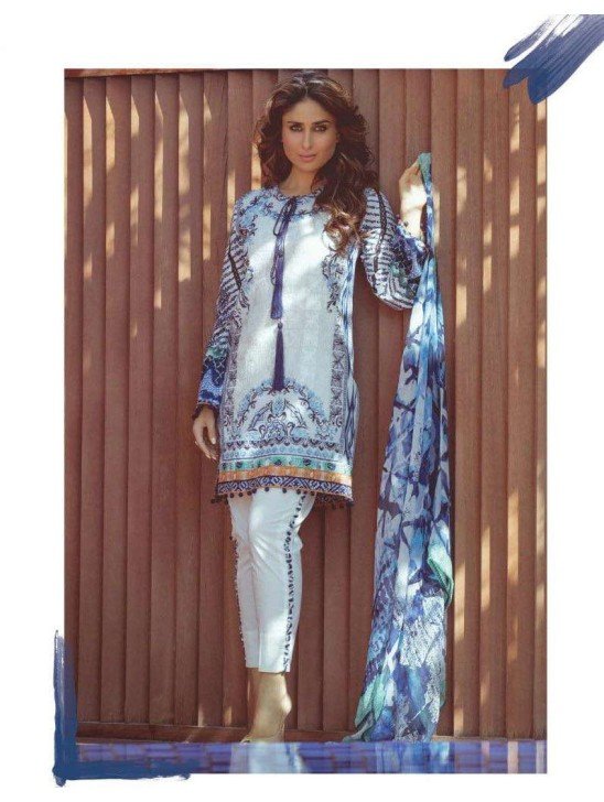 ZFM14 WHITE AND BLUE KAREENA KAPOOR STYLISH SPRING SUMMER LAWN SUIT