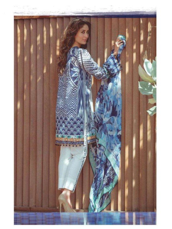 ZFM14 WHITE AND BLUE KAREENA KAPOOR STYLISH SPRING SUMMER LAWN SUIT