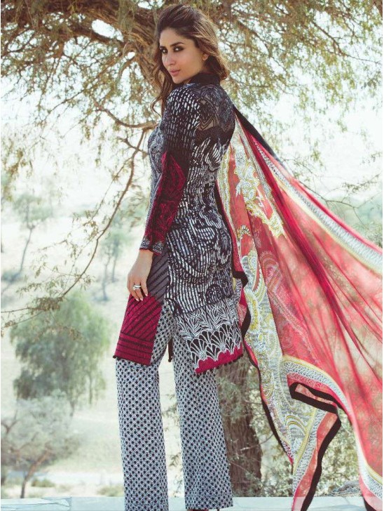 FM18 MAROON AND BLACK READYMADE KAREENA KAPOOR STYLISH READY MADE LAWN SUIT