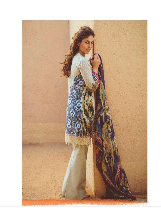 FM05 BEIGE KAREENA KAPOOR STYLISH LAWN SUIT